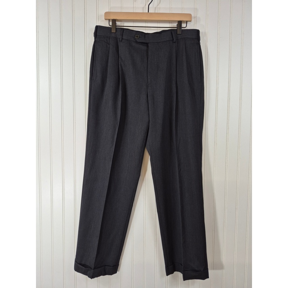 Brooks Brothers Madison Mens 36x30 Charcoal Gray Pleated Cuffed 100%‎ Wool Pants